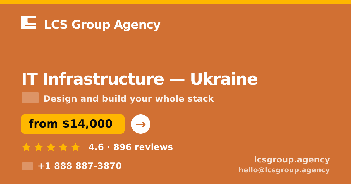 IT Infrastructure in Ukraine — from $14,000, rated 4.6/5 by 896 clients. LCS Group Agency.