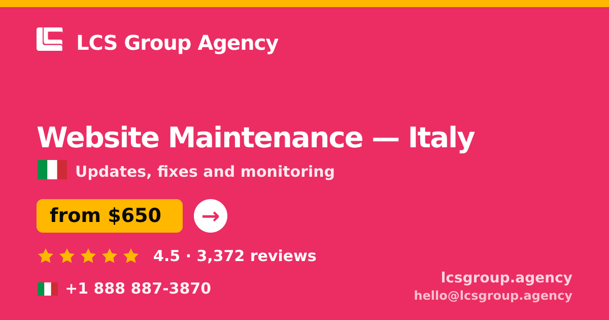 Website Maintenance in Milan — from $800/mo, rated 4.6/5 by 1820 clients. LCS Group Agency.