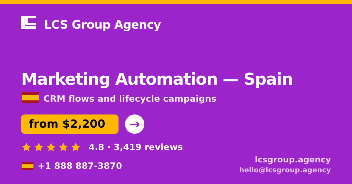 Marketing Automation in Madrid — from $1,800/mo, rated 4.8/5 by 1032 clients. LCS Group Agency.