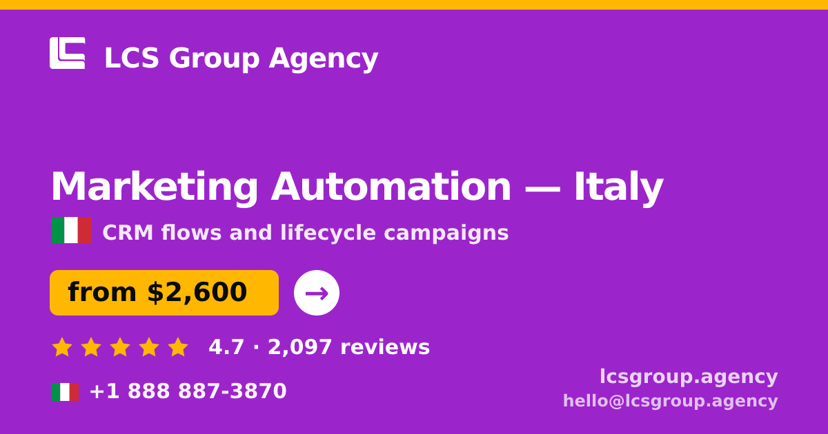 Marketing Automation in Milan — from $2,300/mo, rated 4.7/5 by 855 clients. LCS Group Agency.