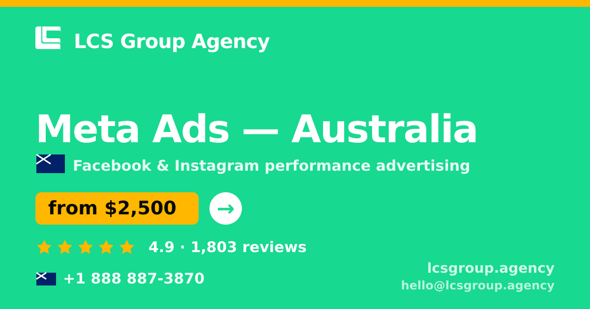 Meta Ads in Australia — from $2,500/mo, rated 4.9/5 by 1803 clients. LCS Group Agency.