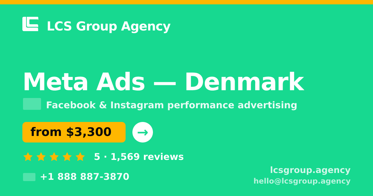 Meta Ads in Denmark — from $3,300/mo, rated 5/5 by 1569 clients. LCS Group Agency.