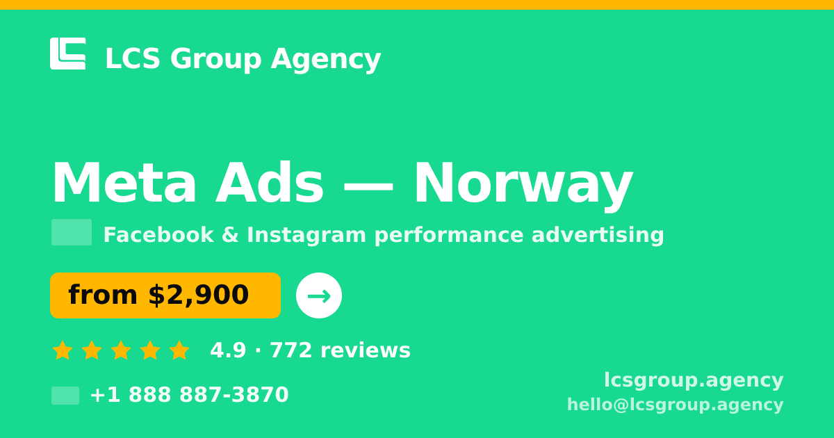 Meta Ads in Norway — from $2,900/mo, rated 4.9/5 by 772 clients. LCS Group Agency.