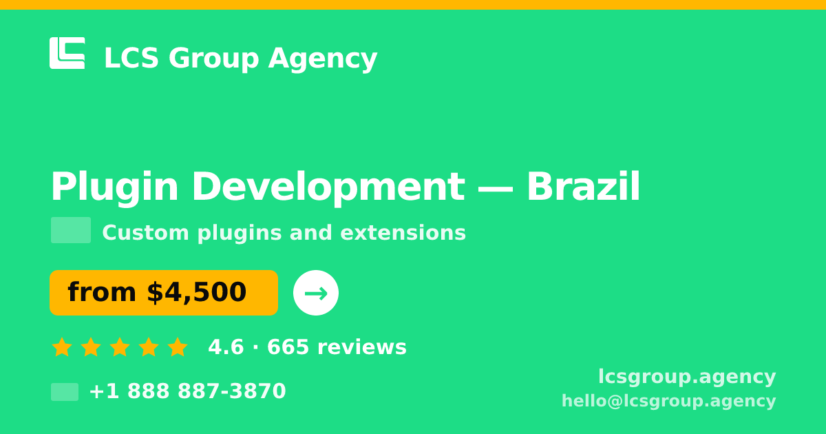 Plugin Development in Brazil — from $4,500, rated 4.6/5 by 665 clients. LCS Group Agency.