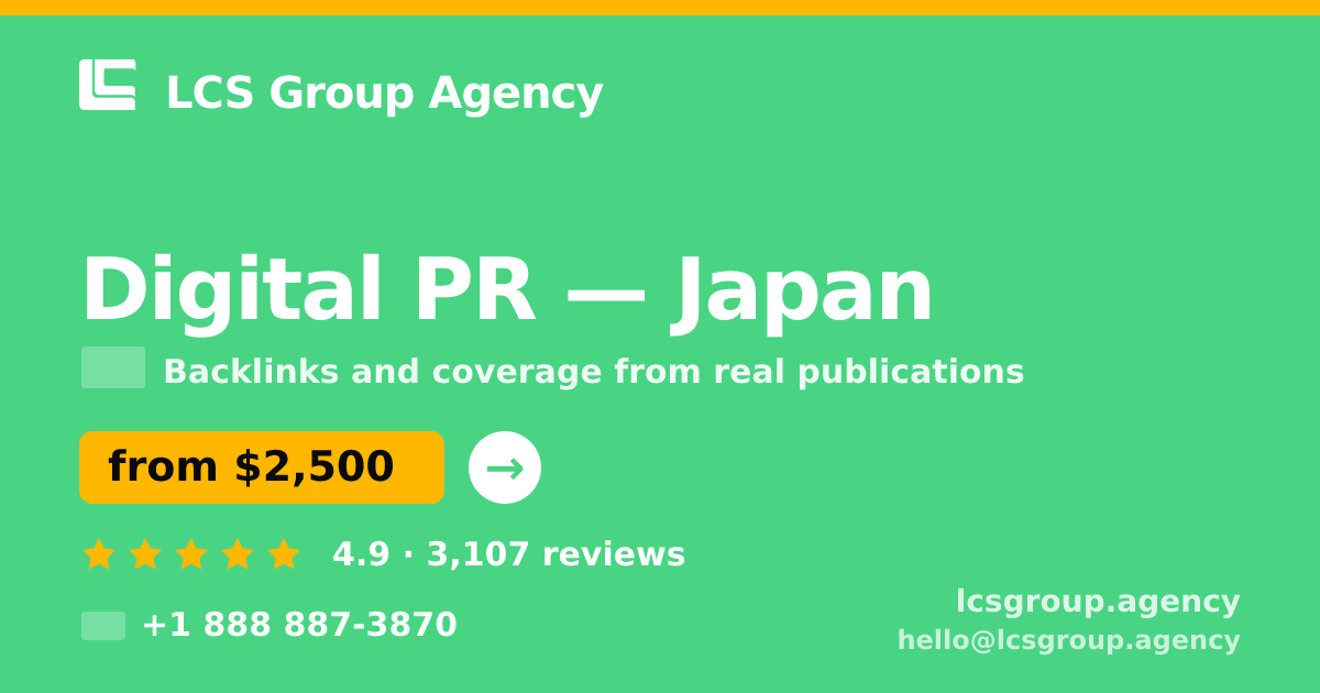 Digital PR in Yokohama — from $3,400/mo, rated 4.6/5 by 1139 clients. LCS Group Agency.