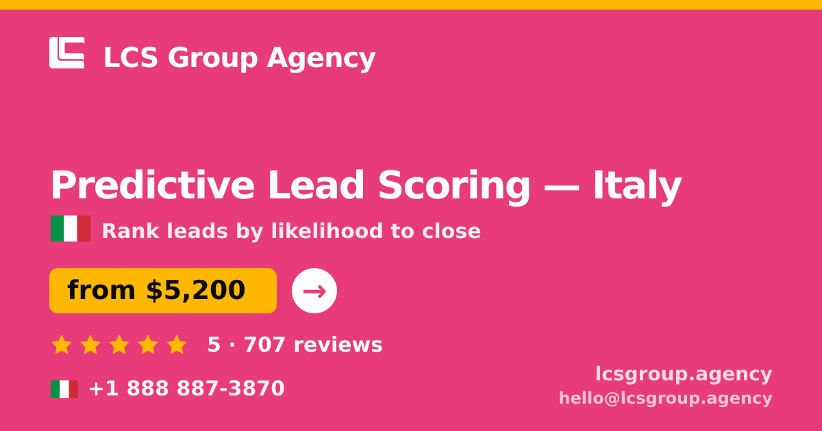 Predictive Lead Scoring in Turin — from $5,900, rated 4.9/5 by 436 clients. LCS Group Agency.