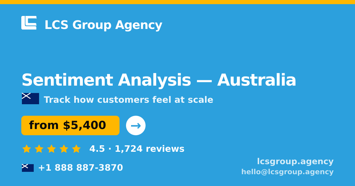 Sentiment Analysis in Sydney — from $5,800, rated 4.8/5 by 3359 clients. LCS Group Agency.
