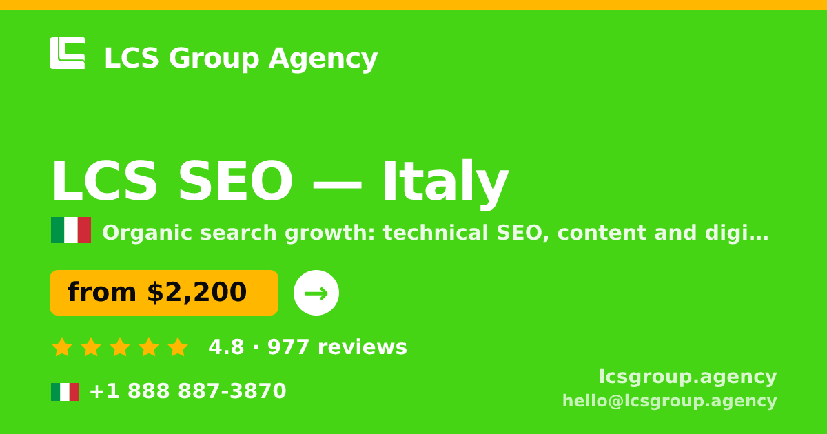 LCS SEO in Italy — from $2,200/mo, rated 4.8/5 by 977 clients. LCS Group Agency.