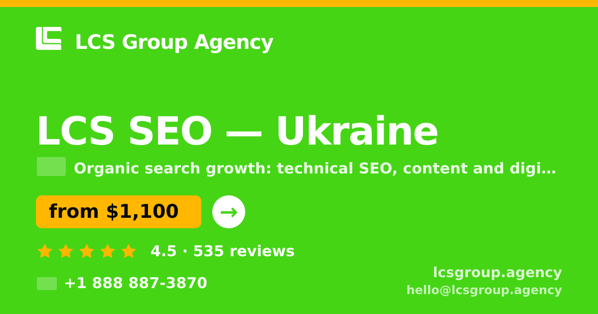 LCS SEO in Ukraine — from $1,100/mo, rated 4.5/5 by 535 clients. LCS Group Agency.