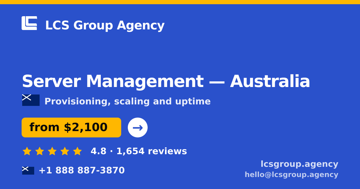 Server Management in Perth — from $2,600/mo, rated 4.8/5 by 3335 clients. LCS Group Agency.