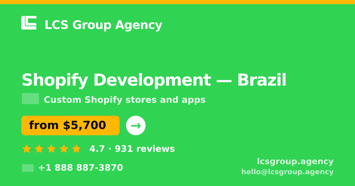 Shopify Development in Rio de Janeiro — from $3,300, rated 4.9/5 by 3247 clients. LCS Group Agency.