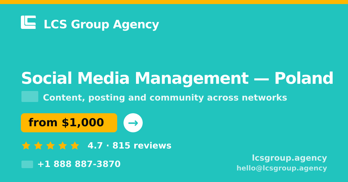 Social Media Management in Poland — from $1,000/mo, rated 4.7/5 by 815 clients. LCS Group Agency.
