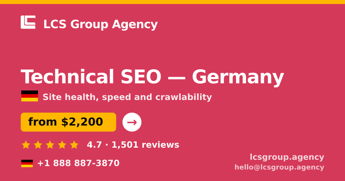 Technical SEO in Hamburg — from $2,700, rated 4.9/5 by 3296 clients. LCS Group Agency.