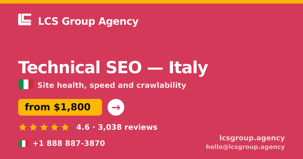 Technical SEO in Rome — from $2,200, rated 4.6/5 by 623 clients. LCS Group Agency.