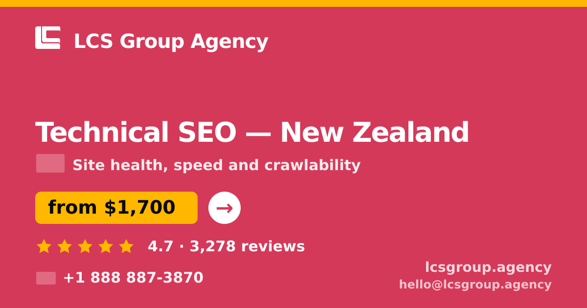 Technical SEO in Wellington — from $1,800, rated 4.9/5 by 2073 clients. LCS Group Agency.