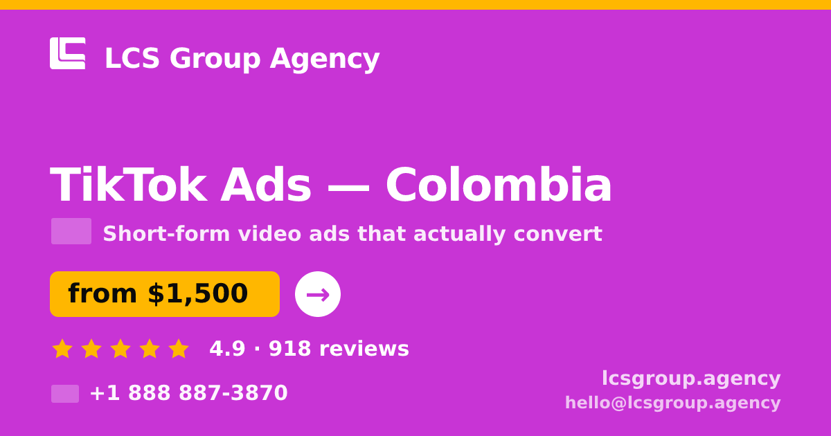 TikTok Ads in Medellín — from $1,300/mo, rated 4.9/5 by 1046 clients. LCS Group Agency.