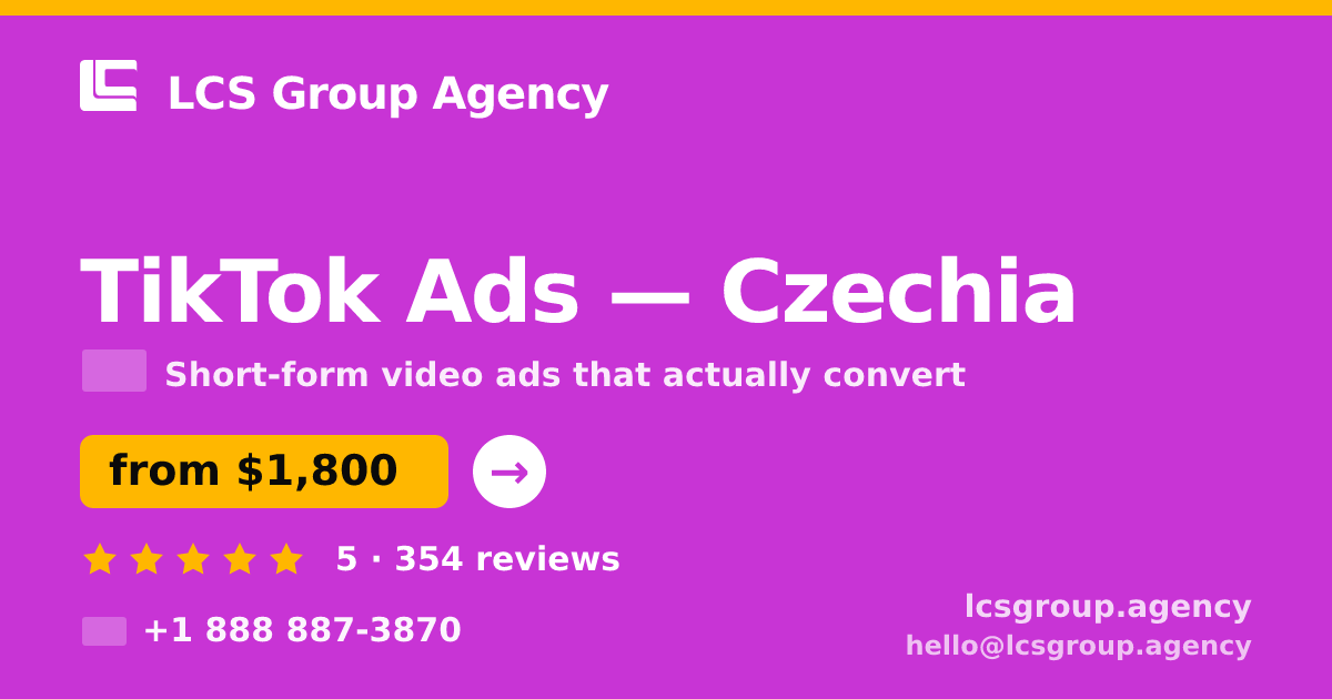 TikTok Ads in Prague — from $1,600/mo, rated 4.9/5 by 2005 clients. LCS Group Agency.