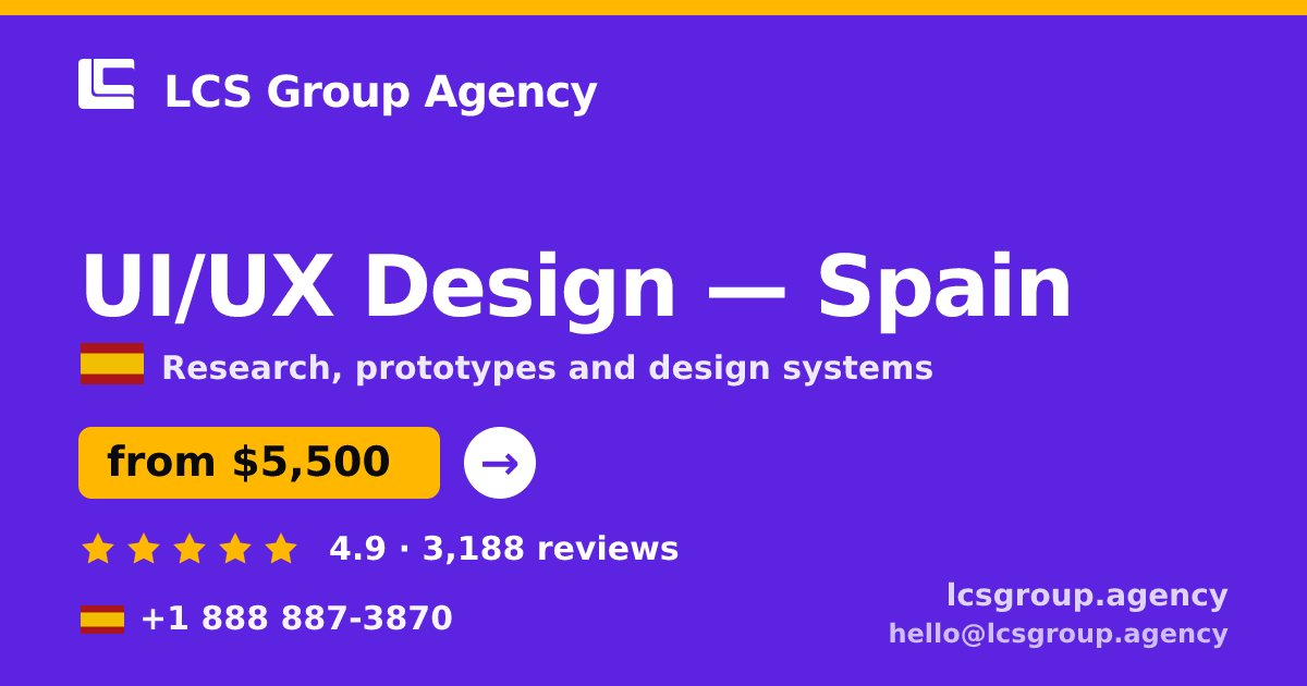UI/UX Design in Spain — from $5,500, rated 4.9/5 by 3188 clients. LCS Group Agency.