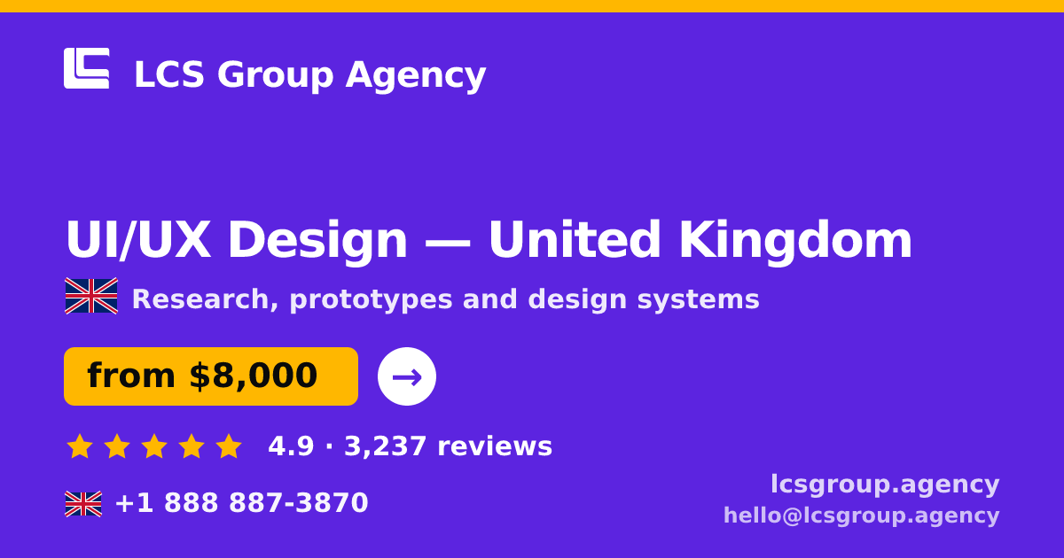 UI/UX Design in Glasgow — from $7,700, rated 4.7/5 by 3354 clients. LCS Group Agency.