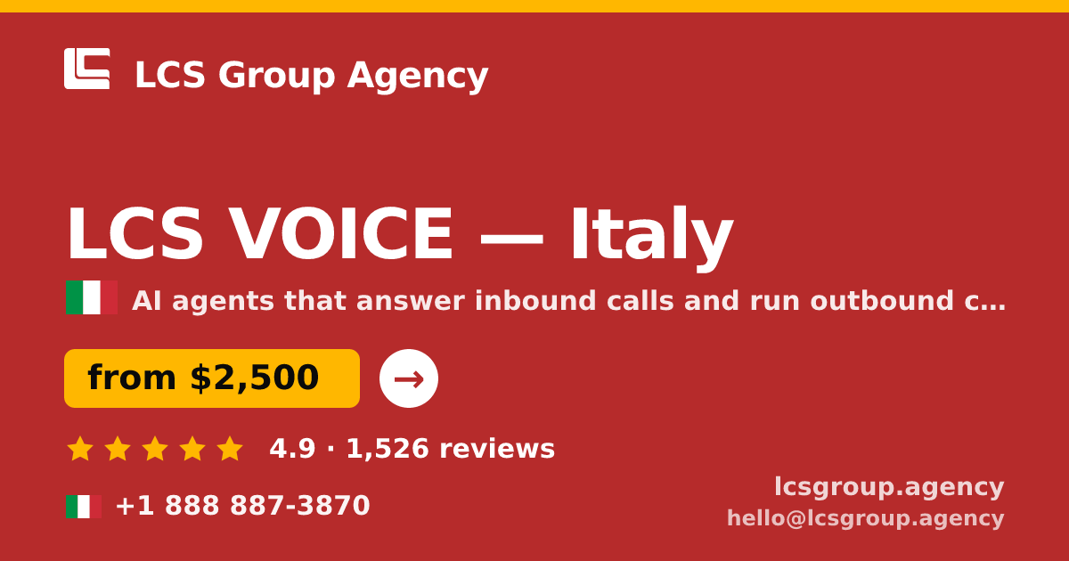 LCS VOICE in Rome — from $2,600/mo, rated 5/5 by 1831 clients. LCS Group Agency.