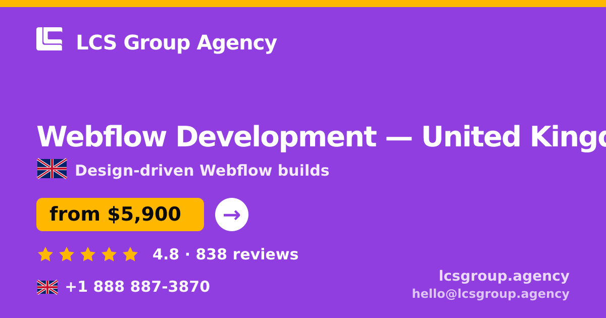 Webflow Development in Glasgow — from $4,100, rated 5/5 by 1238 clients. LCS Group Agency.
